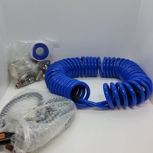 Blue Coiled Air Hose with Accessories
